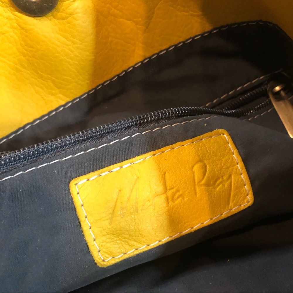 Marta Ray || Mustard Yellow and Leather Brown Tote Bag - Picture 6 of 15